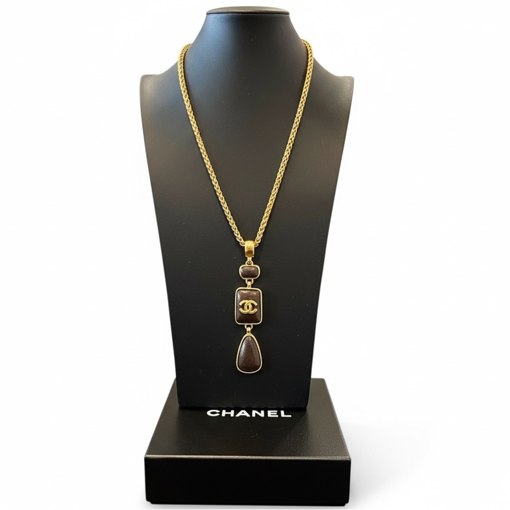 CHANEL 24 Gold Plated Necklace with Brown Stone Accents - Picture 3 of 13